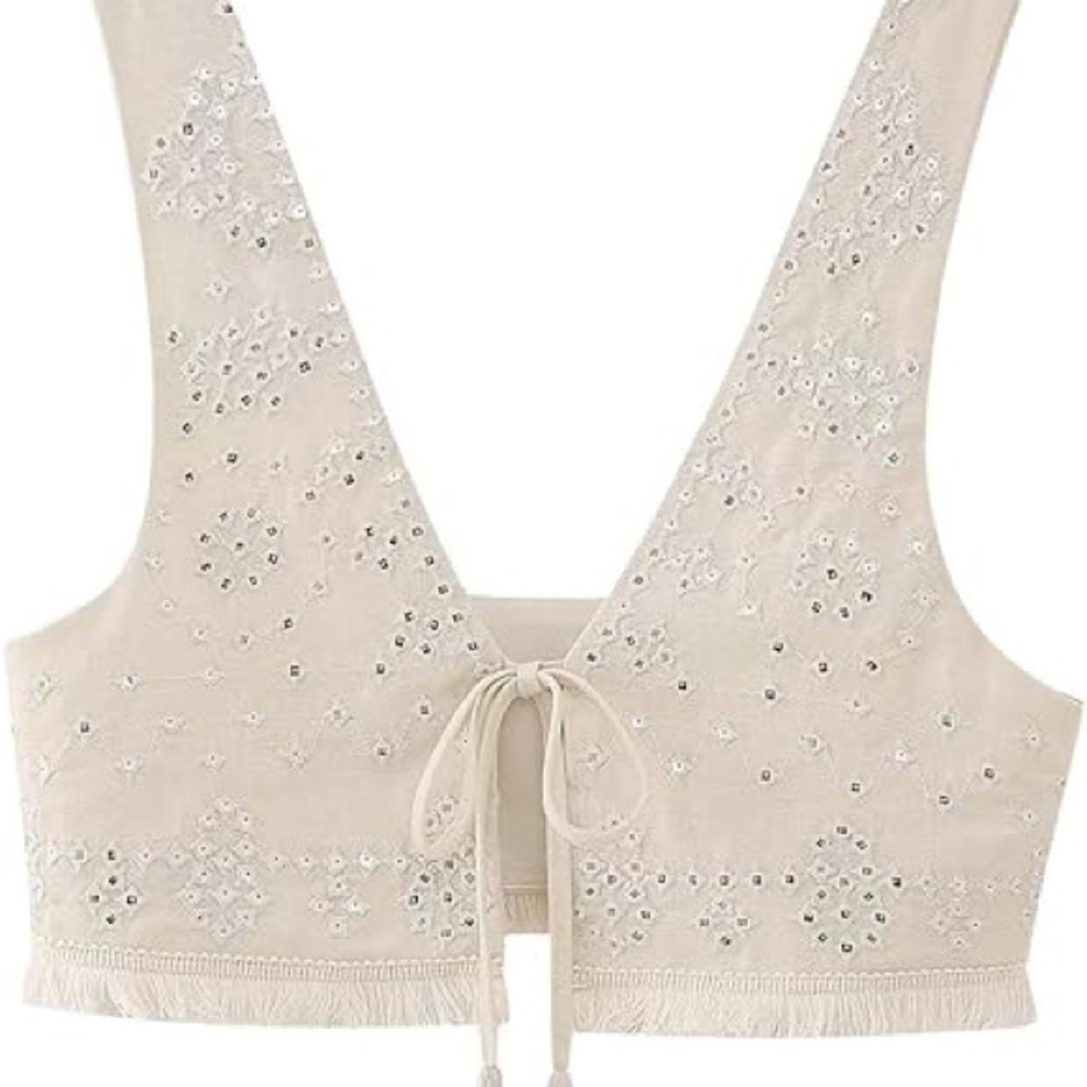 Commense Cowgirl Aesthetics Eyelet Fly Away Crop Top - NWOT